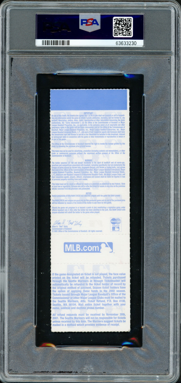 Ichiro Suzuki Autographed 2001 ALDS Game 1 Ticket Seattle Mariners PSA 4 Auto Grade Mint 9 "1st Playoff Game 3-4" PSA/DNA #63633230