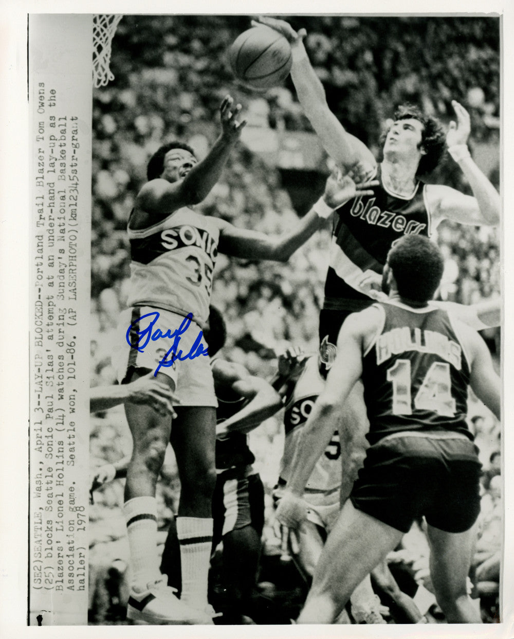 Paul Silas Autographed 8x10 Wire Photo Seattle Supersonics MCS Holo #70187