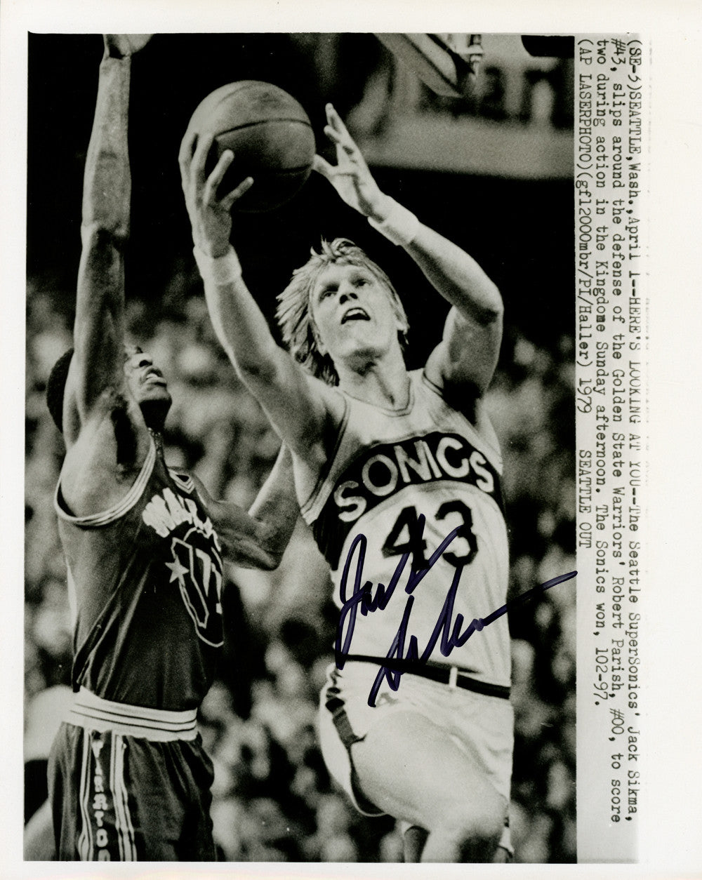 Jack Sikma Autographed 8x10 Wire Photo Seattle Supersonics MCS Holo #70240