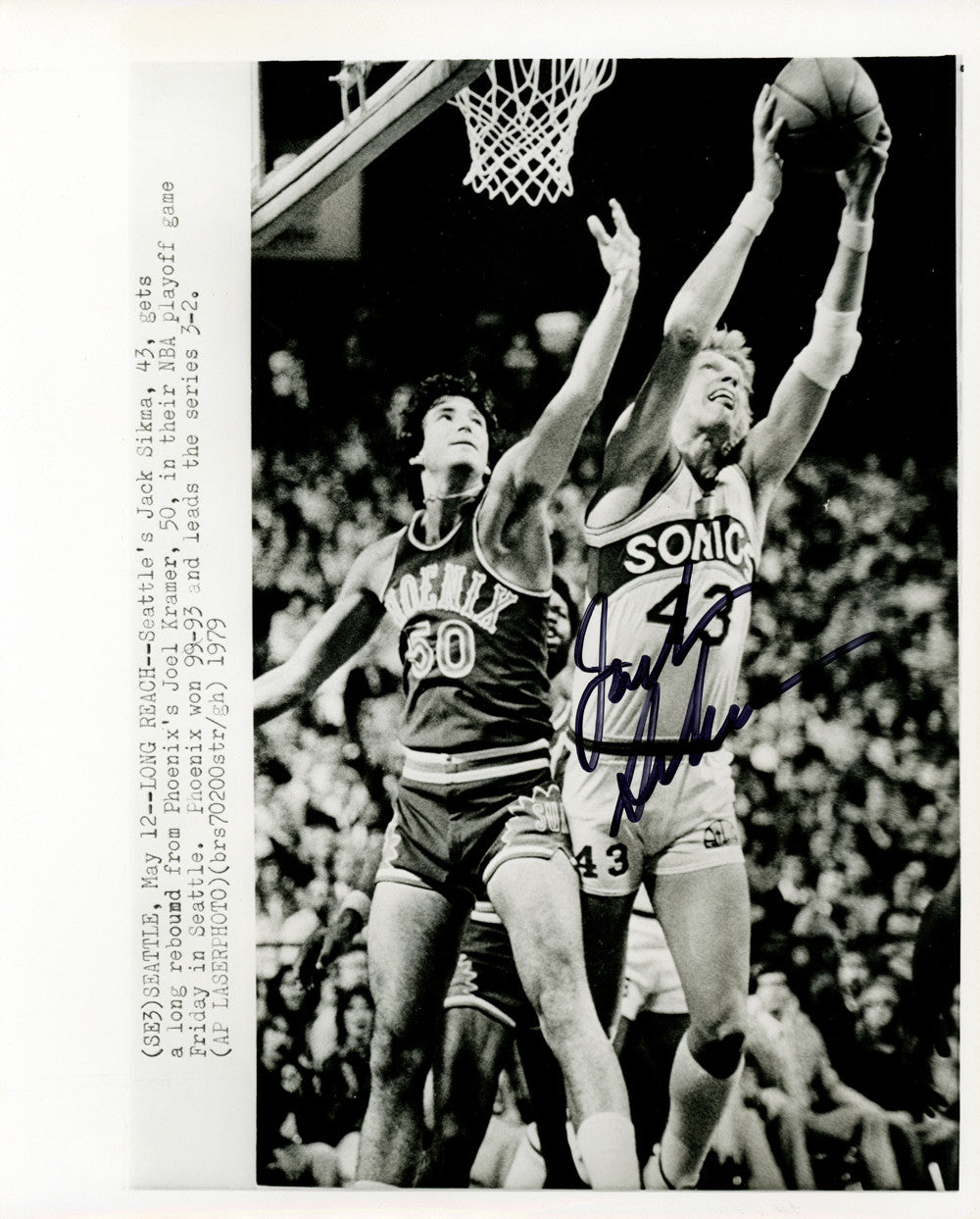 Jack Sikma Autographed 8x10 Wire Photo Seattle Supersonics MCS Holo #70260