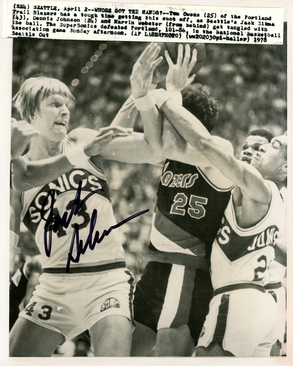 Jack Sikma Autographed 8x10 Wire Photo Seattle Supersonics MCS Holo #70265
