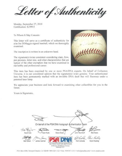 Joe DiMaggio Autographed Official AL Harridge Baseball New York Yankees 1940's Vintage Signature PSA/DNA #K39915