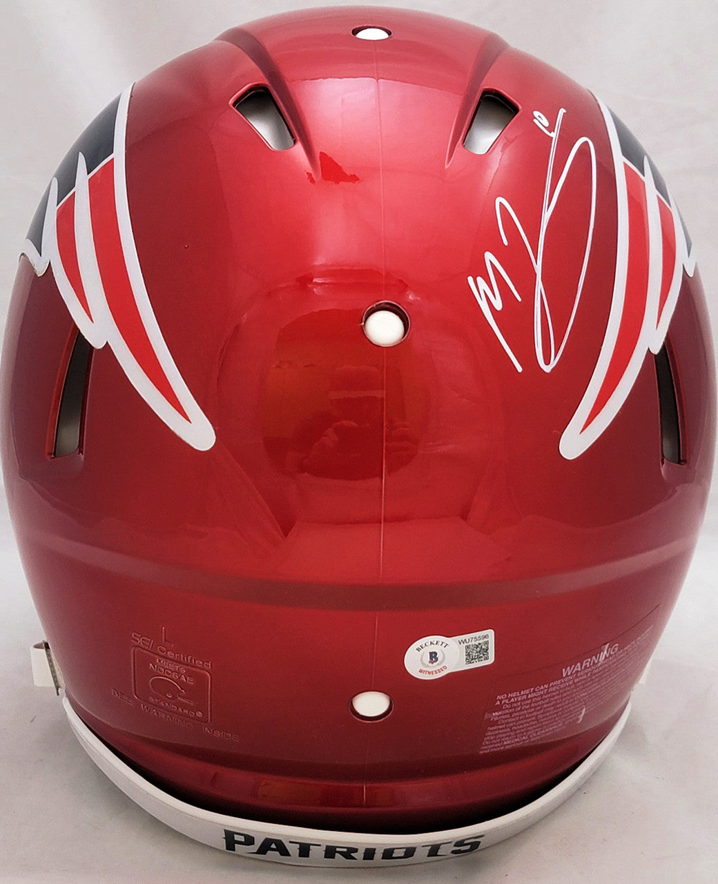 Mac Jones Autographed New England Patriots Flash Red Full Size Authentic Speed Helmet Beckett BAS Witness Stock #206518