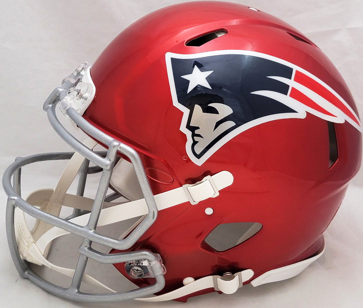 Mac Jones Autographed New England Patriots Flash Red Full Size Authentic Speed Helmet Beckett BAS Witness Stock #206518