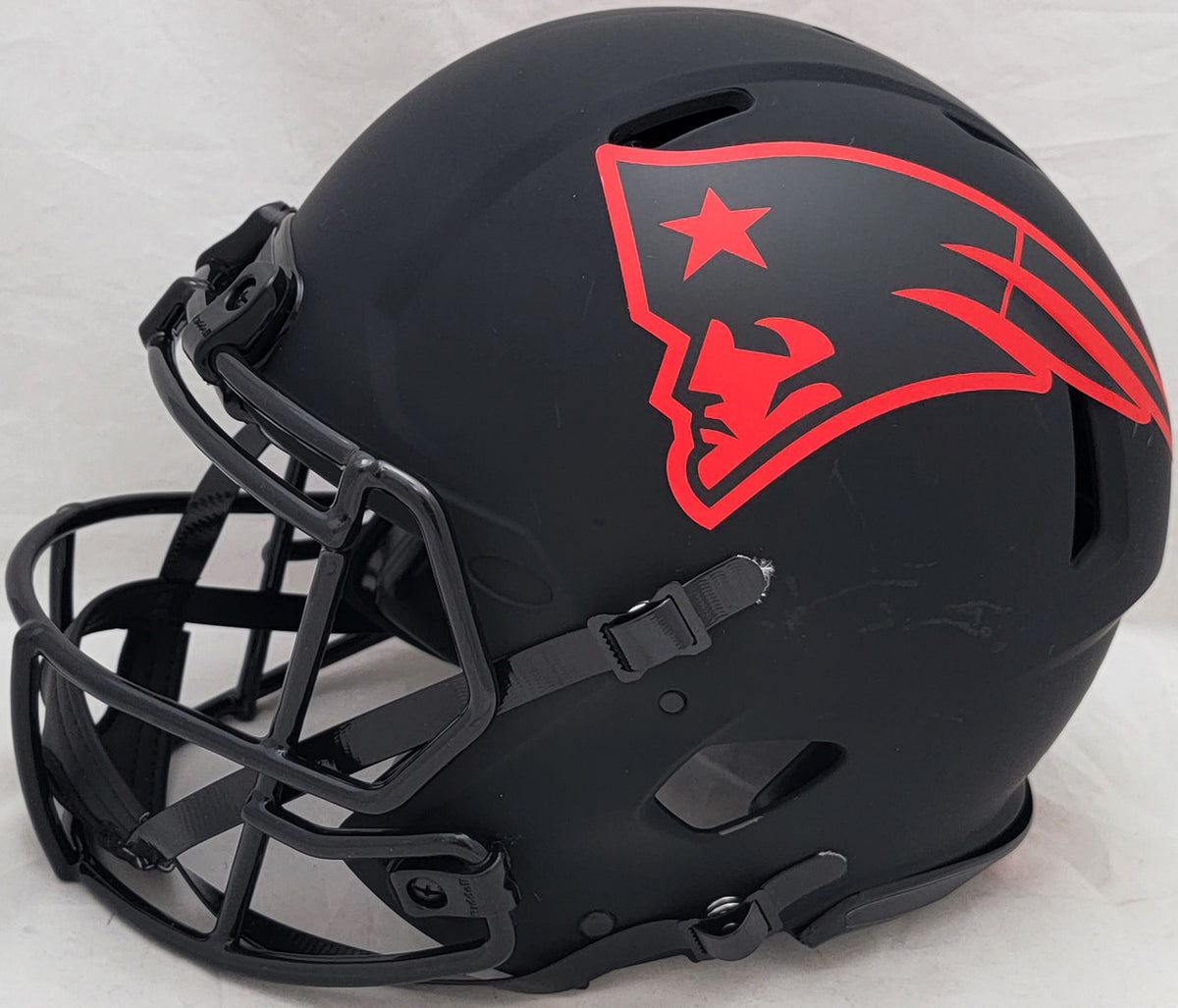 Mac Jones Autographed New England Patriots Eclipse Black Full Size Authentic Speed Helmet Beckett BAS Witness Stock #206517