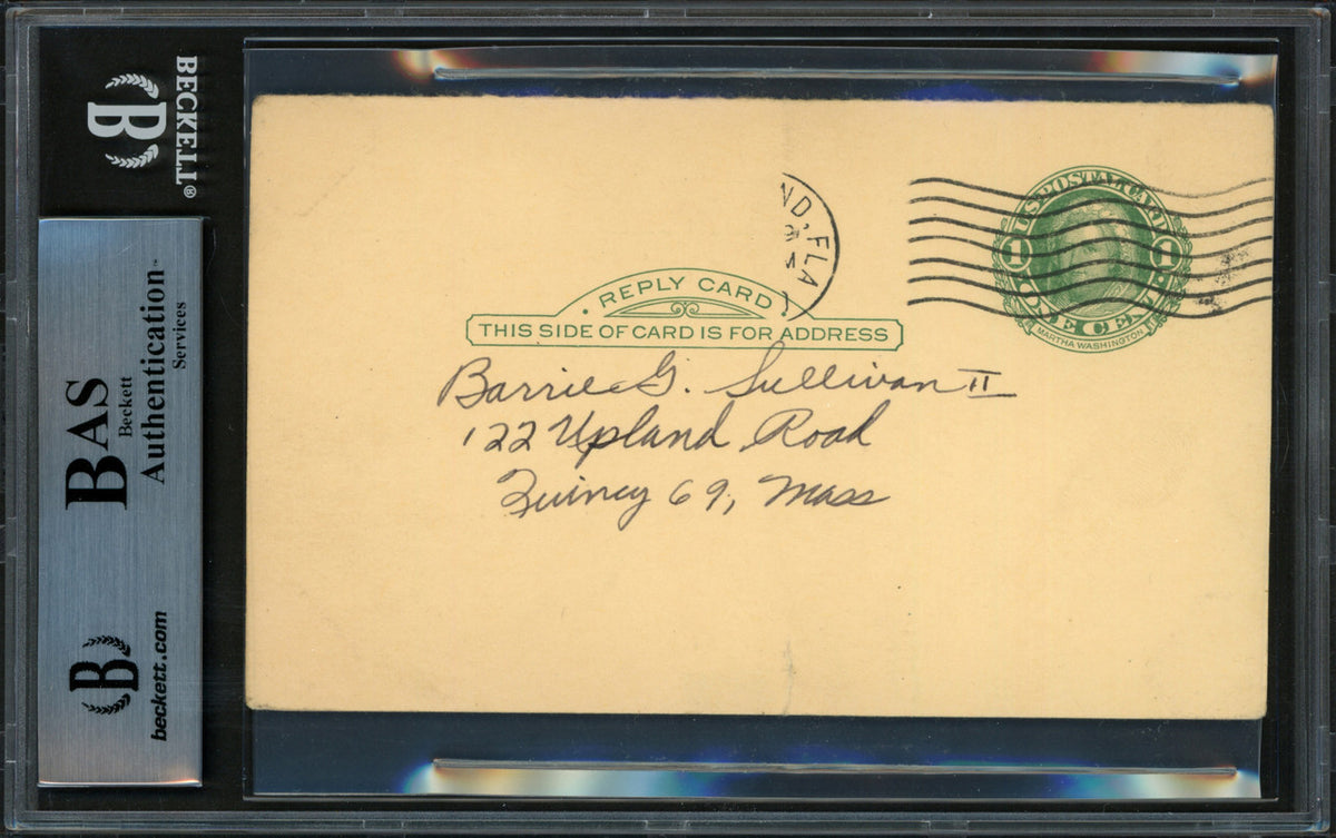 Fred Hutchinson Autographed 3.25"x5.25" Government Postcard Detroit Tigers "Best Wishes" Beckett BAS #14232621