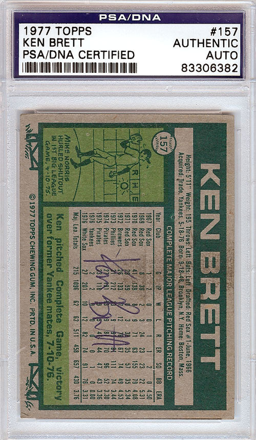 Ken Brett Autographed 1977 Topps Card #157 PSA/DNA #83306382