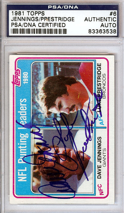 Dave Jennings & Luke Prestridge Autographed 1981 Topps Card #6 PSA/DNA #83363538