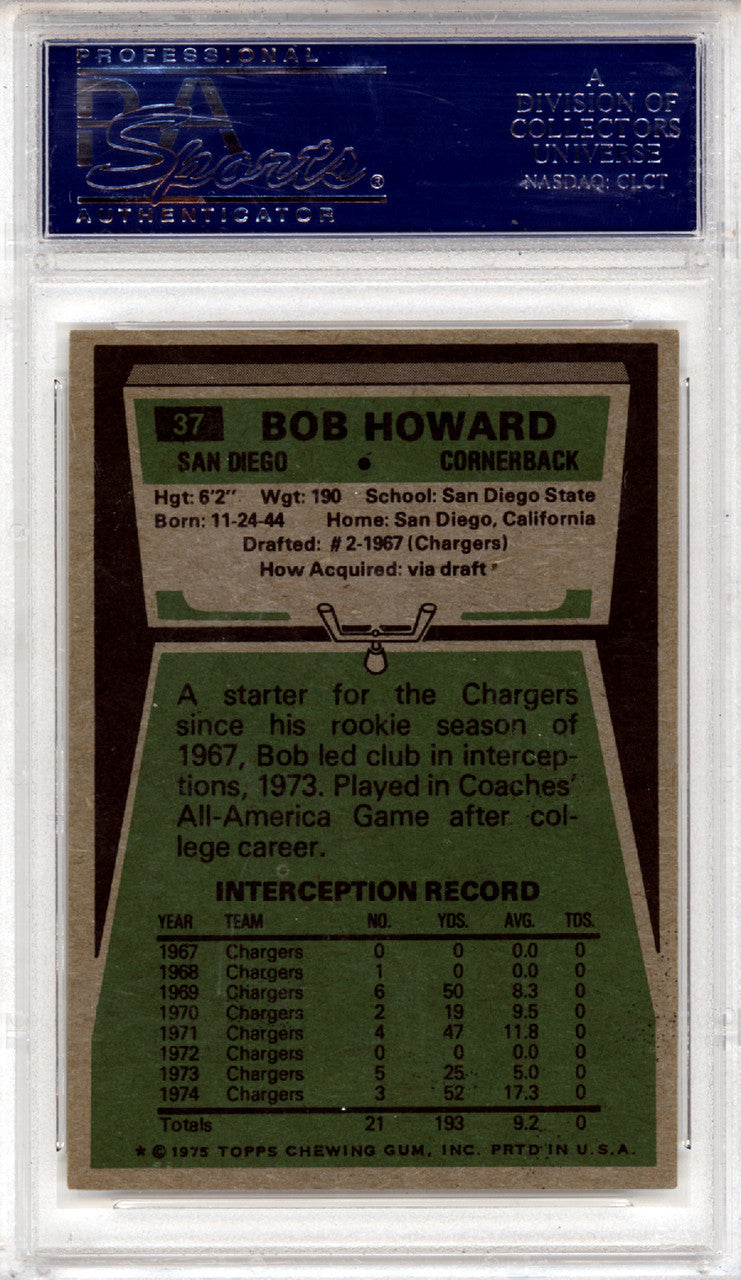 Bob Howard Autographed 1975 Topps Card #37 San Diego Chargers PSA/DNA #83368957