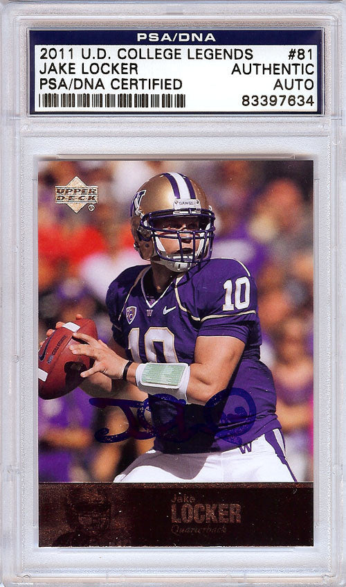 Jake Locker Autographed 2011 Upper Deck Rookie Card #81 Washington Huskies PSA/DNA Stock #56504
