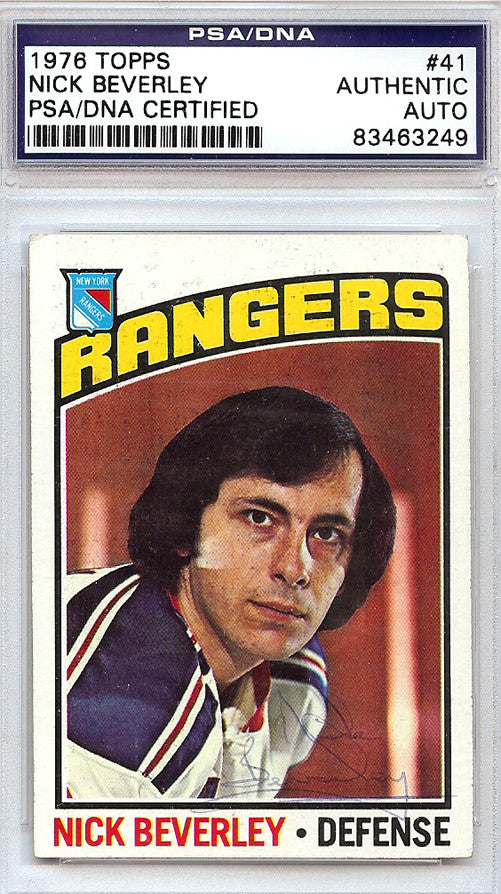 Nick Beverley Autographed 1976 Topps Card #41 New York Rangers PSA/DNA #83463249