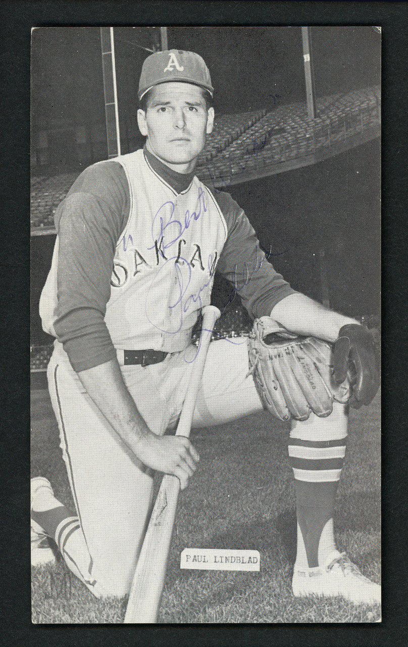 Paul Lindblad Autographed 3x5.5 J.D. JD McCarthy Postcard Kansas City A's "Best Wishes" SKU #156618