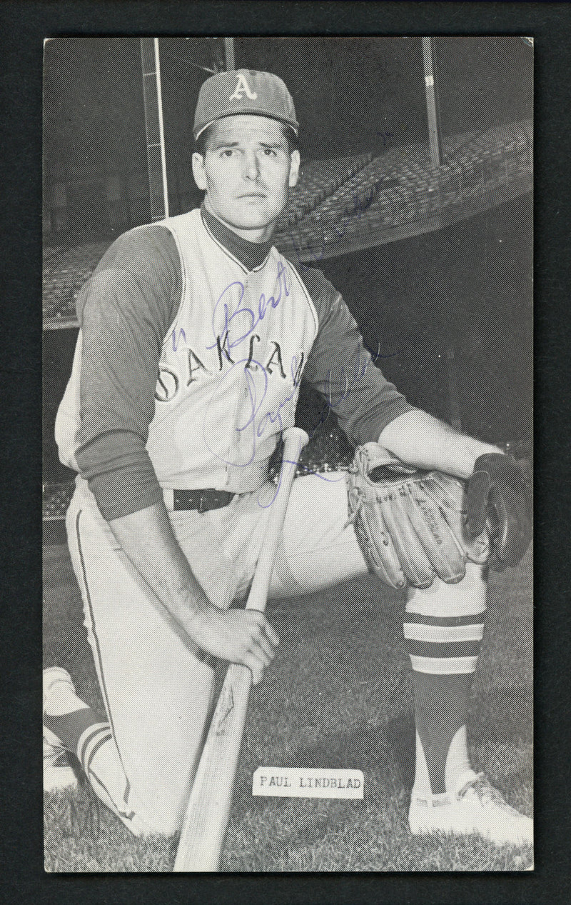 Paul Lindblad Autographed 3x5.5 J.D. JD McCarthy Postcard Kansas City A's "Best Wishes" SKU #156618