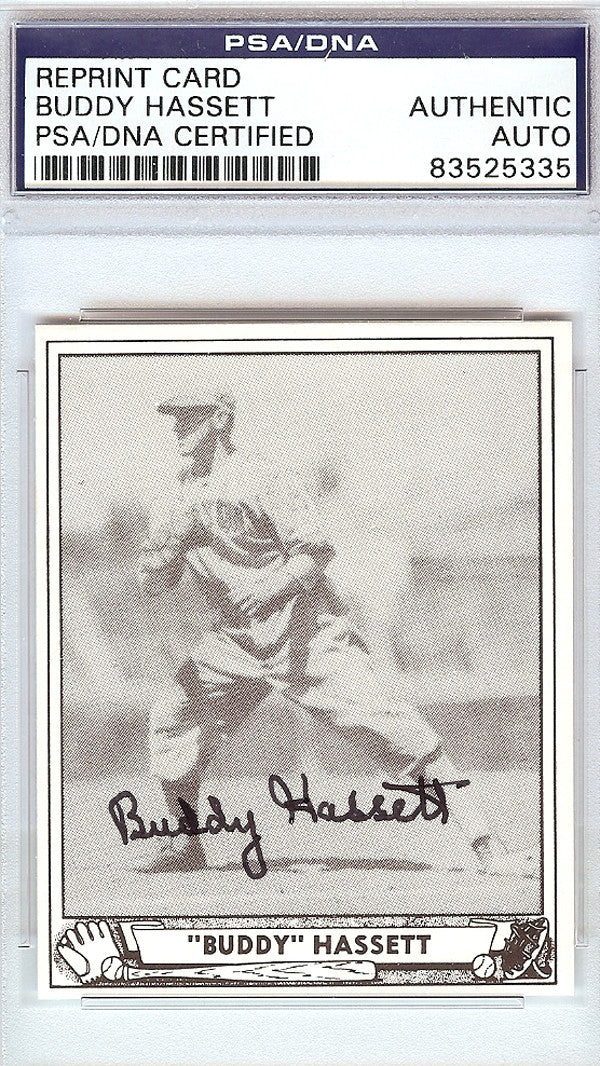 Buddy Hassett Autographed 1940 Play Ball Reprint Card #62 Boston Bees PSA/DNA #83525335