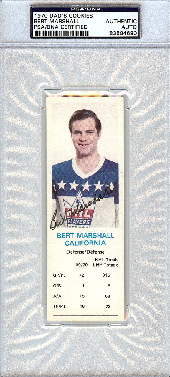 Bert Marshall Autographed 1970 Dad's Cookies Card California Golden Seals PSA/DNA #83584690