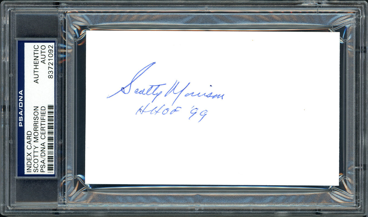 Scotty Morrison Autographed 3x5 Index Card NHL Referee & President "HHOF '99" PSA/DNA #83721092