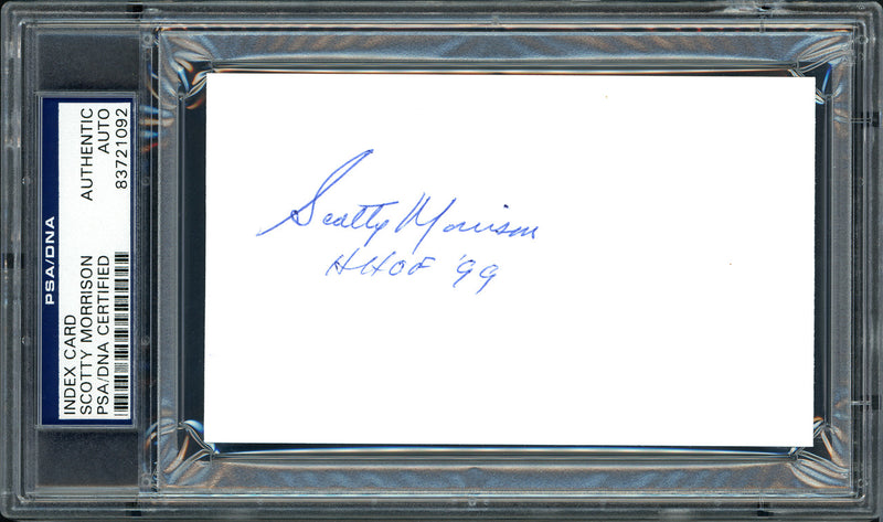 Scotty Morrison Autographed 3x5 Index Card NHL Referee & President "HHOF '99" PSA/DNA #83721092