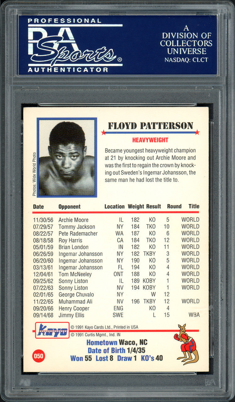 Floyd Patterson Autographed 1991 Kayo Card #50 PSA/DNA Stock #97131