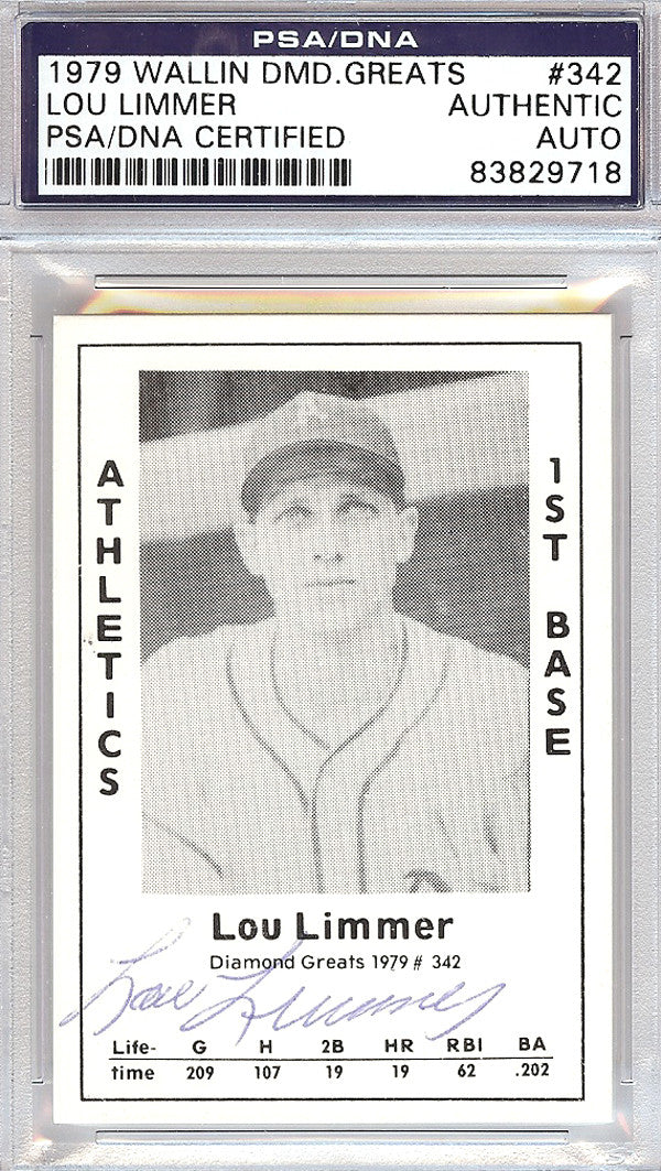 Lou Limmer Autographed 1979 Diamond Greats Card #342 A's PSA/DNA #83829718