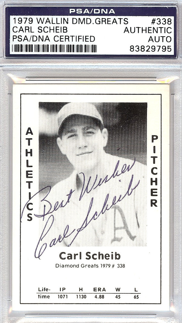 Carl Scheib Autographed 1979 Diamond Greats Card #338 A's PSA/DNA #83829795