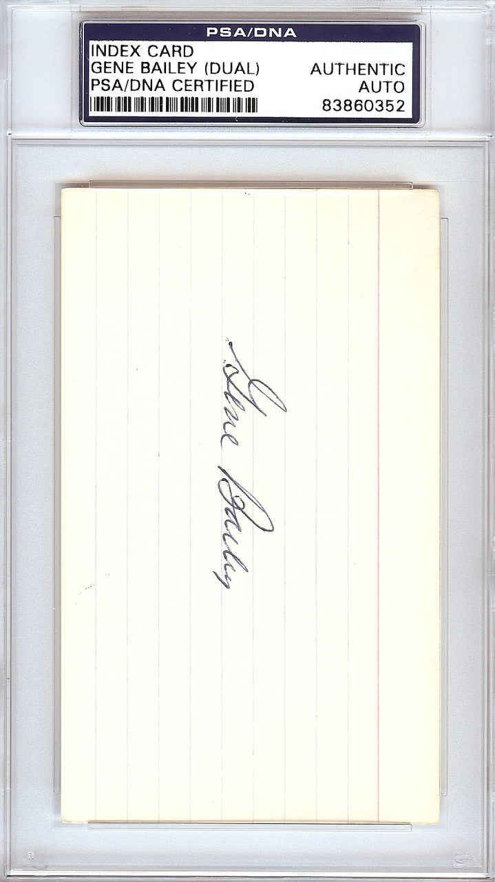 Gene Bailey Autographed 3x5 Index Card Boston Braves, Philadelphia A's Signed Twice PSA/DNA #83860352