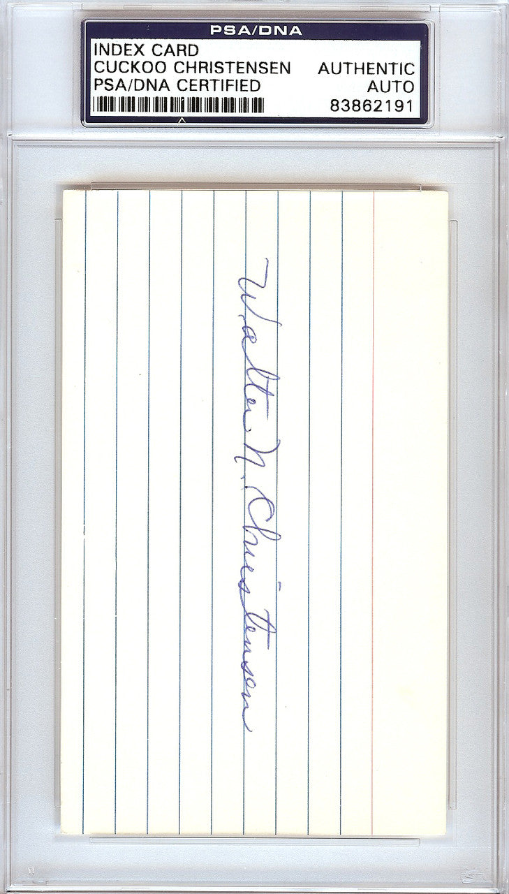 Walter Cuckoo Christensen Autographed 3x5 Index Card Cincinnati Reds PSA/DNA #83862191