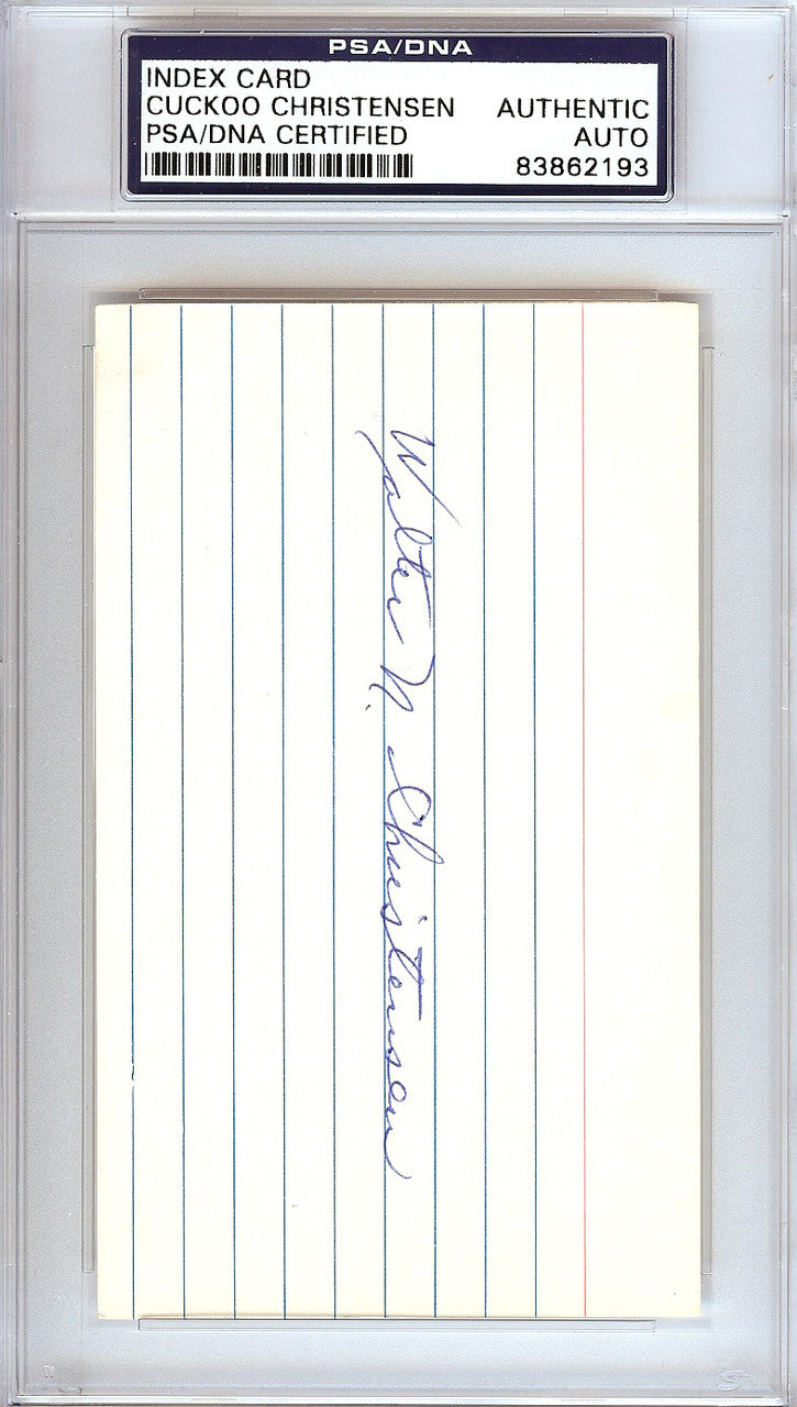 Walter Cuckoo Christensen Autographed 3x5 Index Card Cincinnati Reds PSA/DNA #83862193