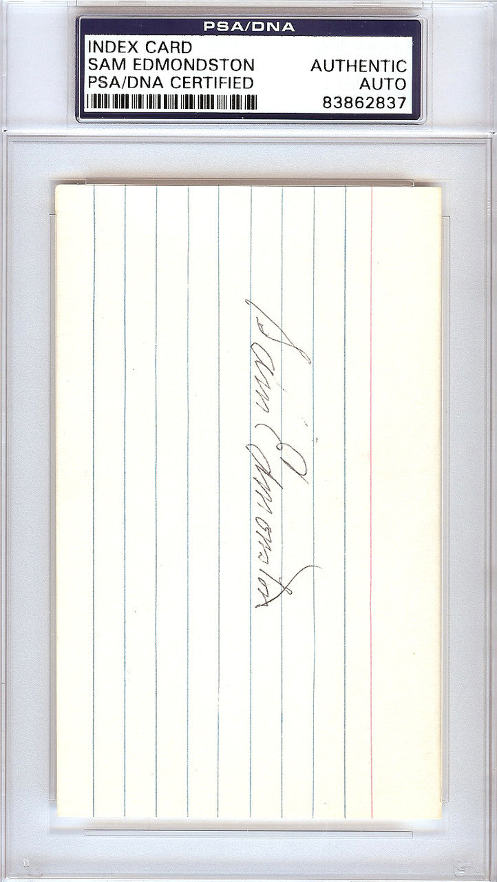 Sam Edmonston Autographed 3x5 Index Card Washington Senators PSA/DNA #83862837