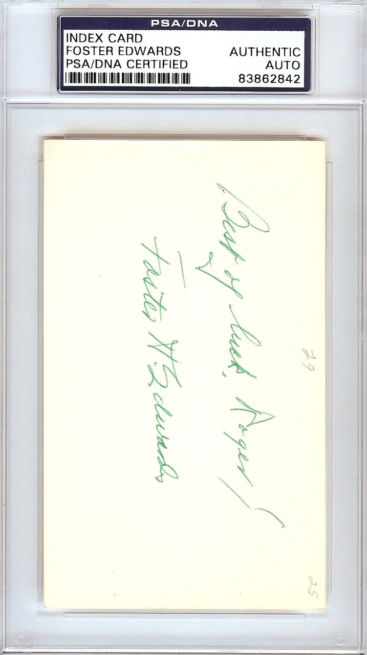 Foster H. Edwards Autographed 3x5 Index Card New York Yankees "To Roger" PSA/DNA #83862842