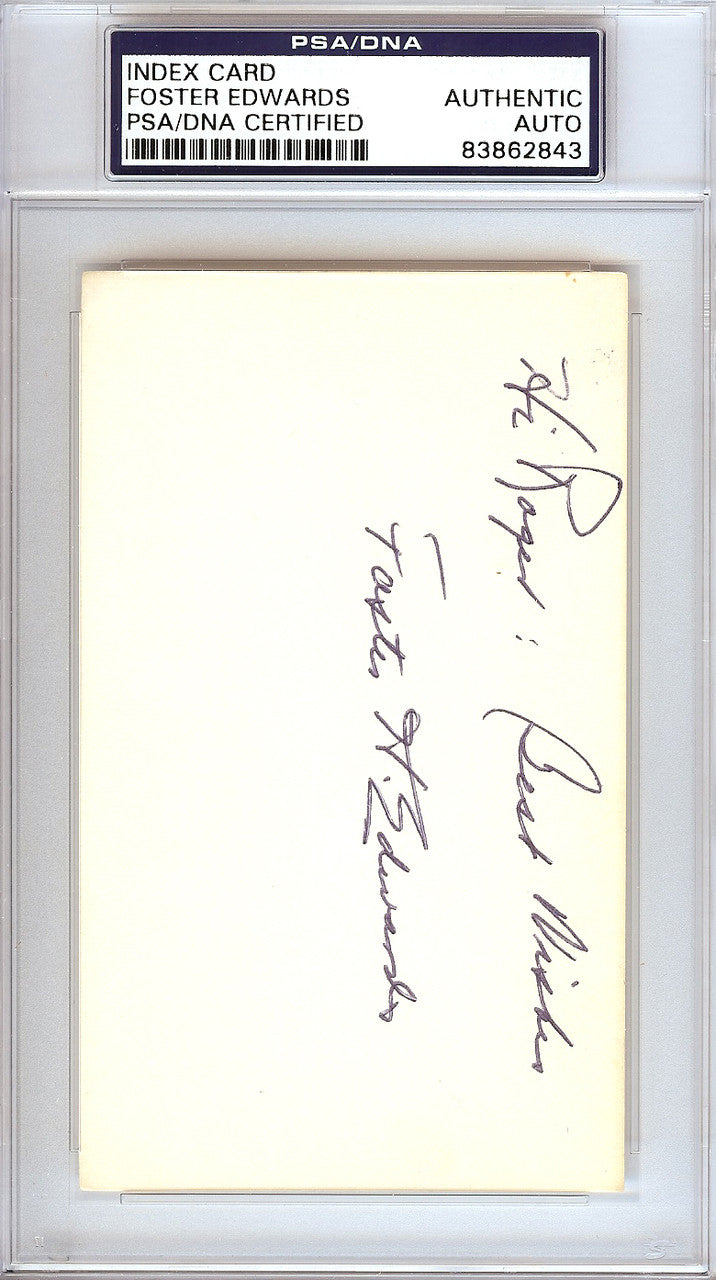 Foster H. Edwards Autographed 3x5 Index Card New York Yankees "To Roger" PSA/DNA #83862843