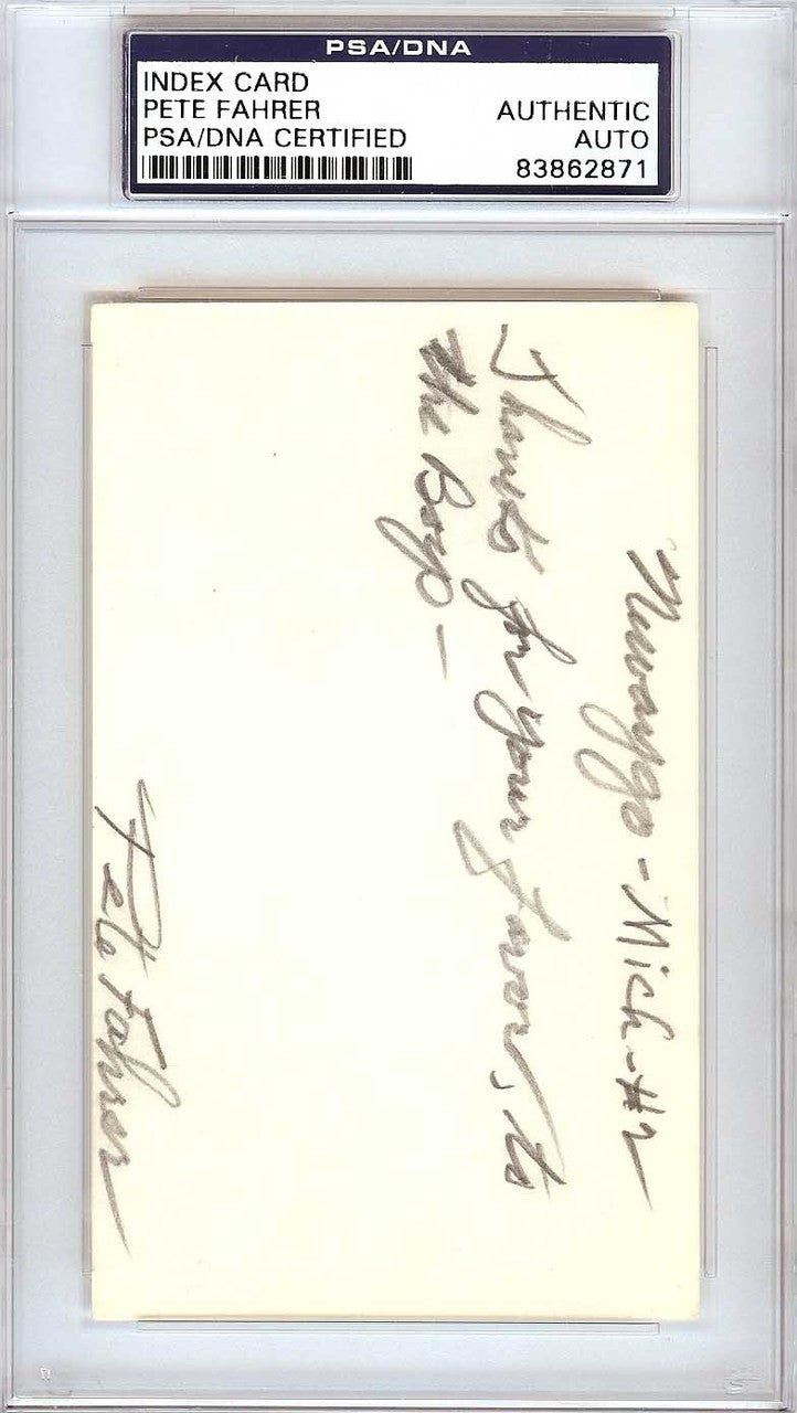Clarence Pete Fahrer Autographed 3x5 Index Card Cincinnati Reds PSA/DNA #83862871