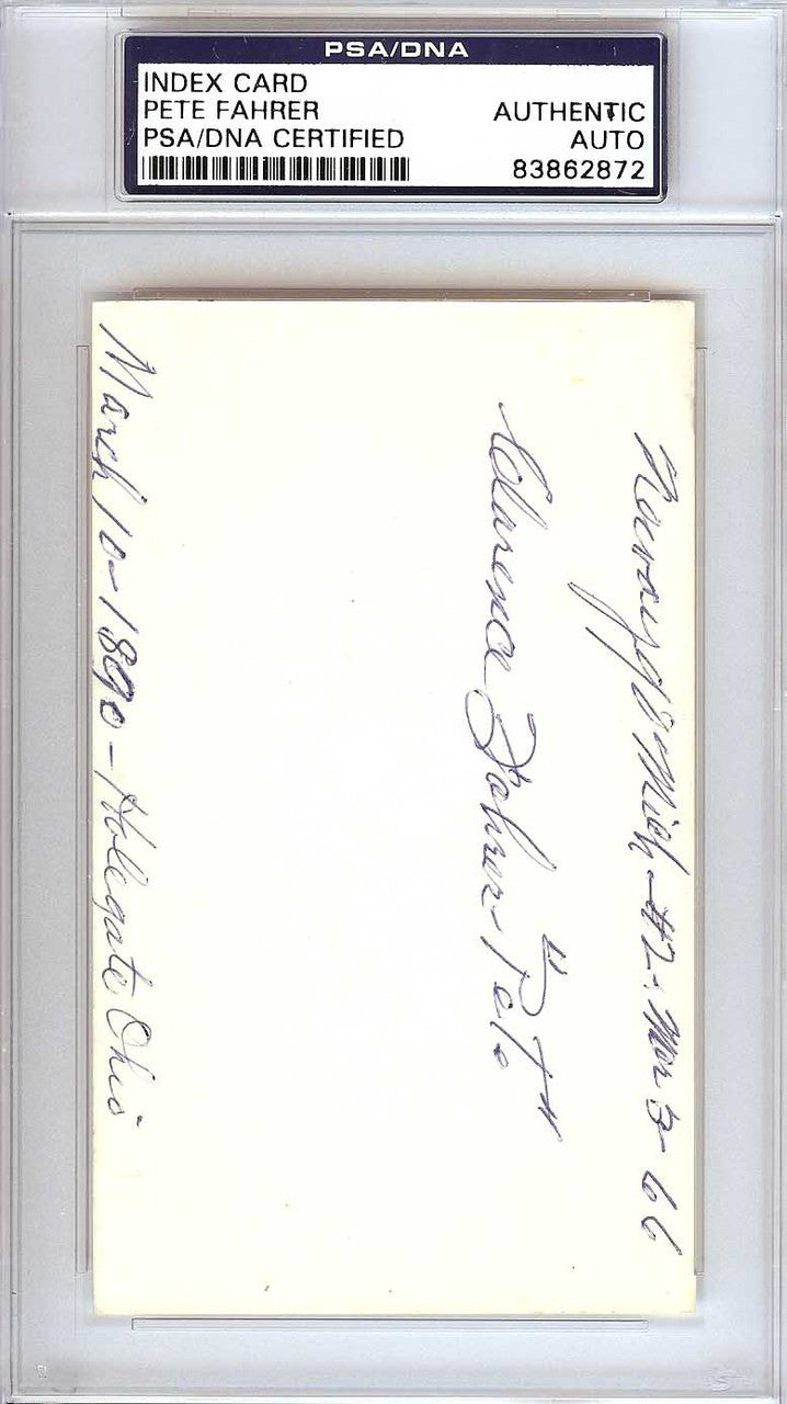 Clarence Pete Fahrer Autographed 3x5 Index Card Cincinnati Reds PSA/DNA #83862872
