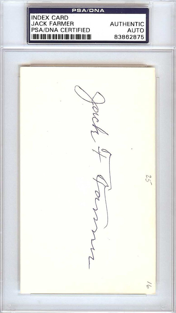 Jack Farmer Autographed 3x5 Index Card Pittsburgh Pirates PSA/DNA #83862875