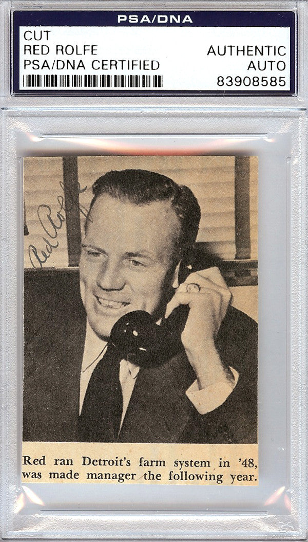 Red Rolfe Autographed 2.5x3 Newspaper Page Photo Yankees, Tigers PSA/DNA #83908585