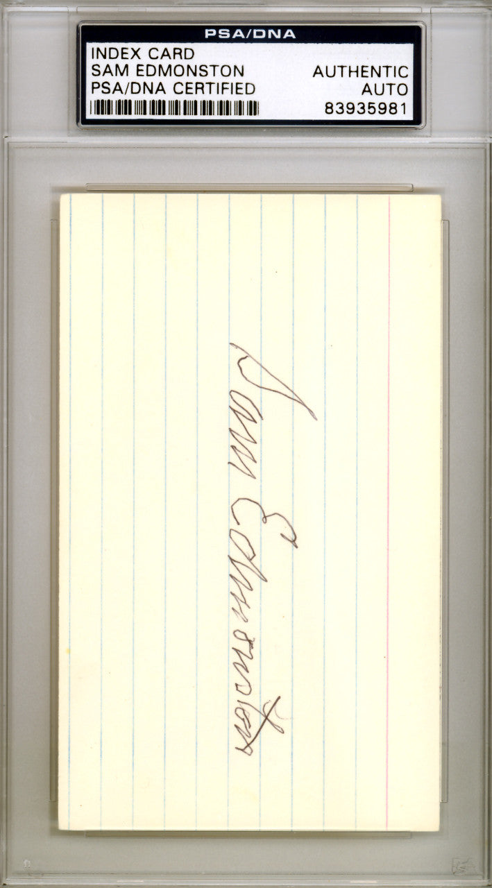 Sam Edmonston Autographed 3x5 Index Card Washington Senators PSA/DNA #83935981