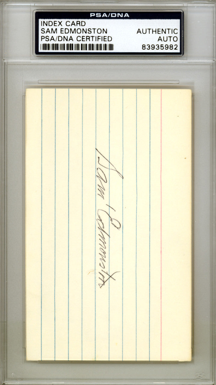 Sam Edmonston Autographed 3x5 Index Card Washington Senators PSA/DNA #83935982