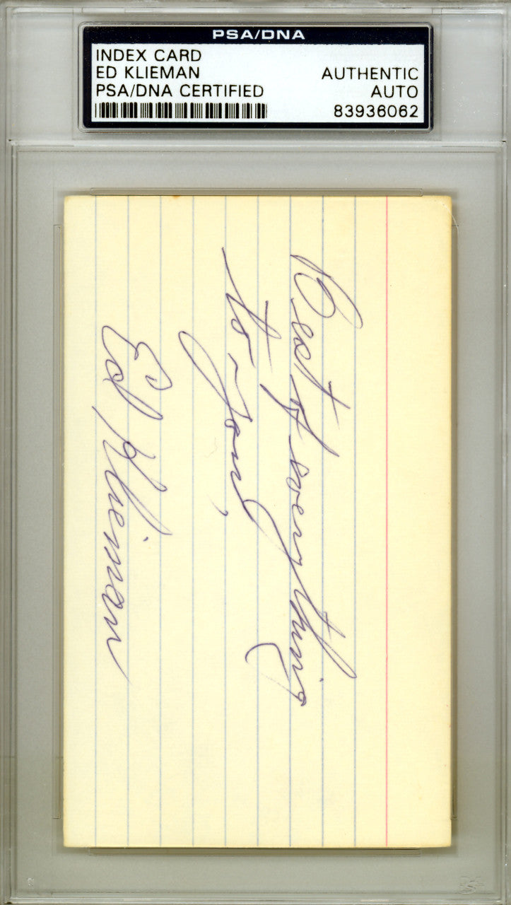 Ed Klieman Autographed 3x5 Index Card Cleveland Indians PSA/DNA #83936062