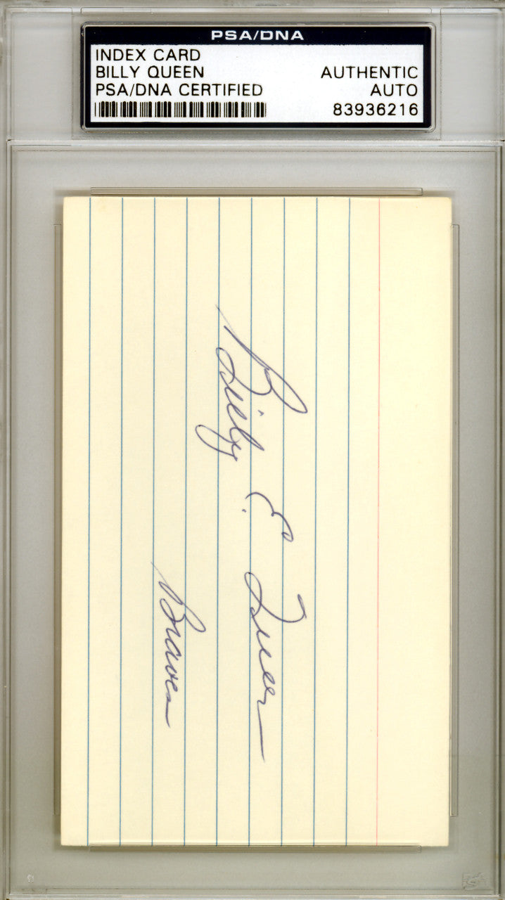 Billy Queen Autographed 3x5 Index Card Milwaukee Braves PSA/DNA #83936216