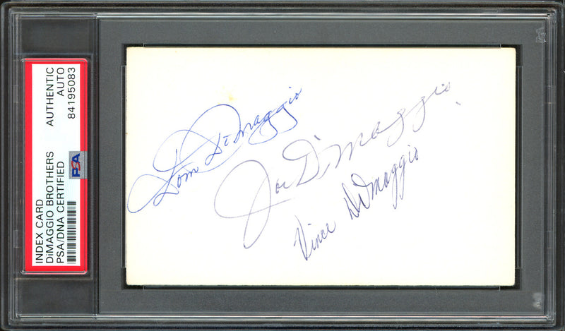 Joe DiMaggio, Vince DiMaggio & Dom DiMaggio Autographed 3x5 Index Card DiMaggio Brothers PSA/DNA #84195083