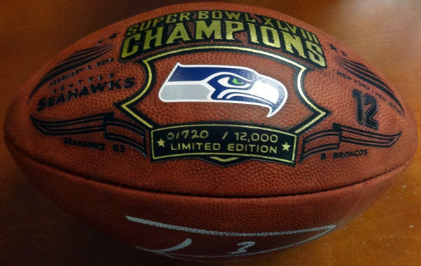 Russell Wilson Autographed Limited Edition Super Bowl Leather Football Seattle Seahawks RW Holo Stock #85992