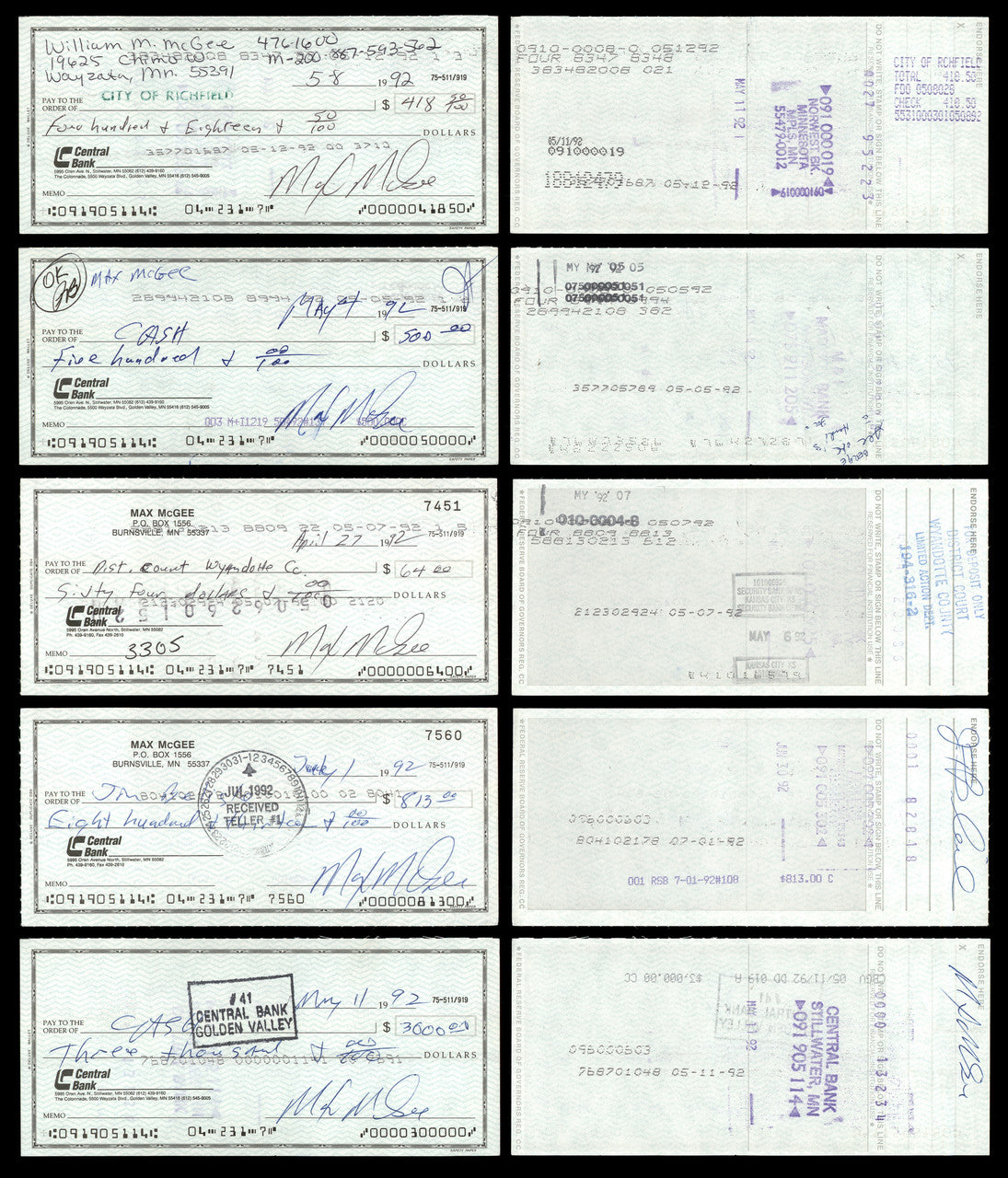 Max McGee Autographed 2.75x6 Check Green Bay Packers Lot of 50 SKU #174046