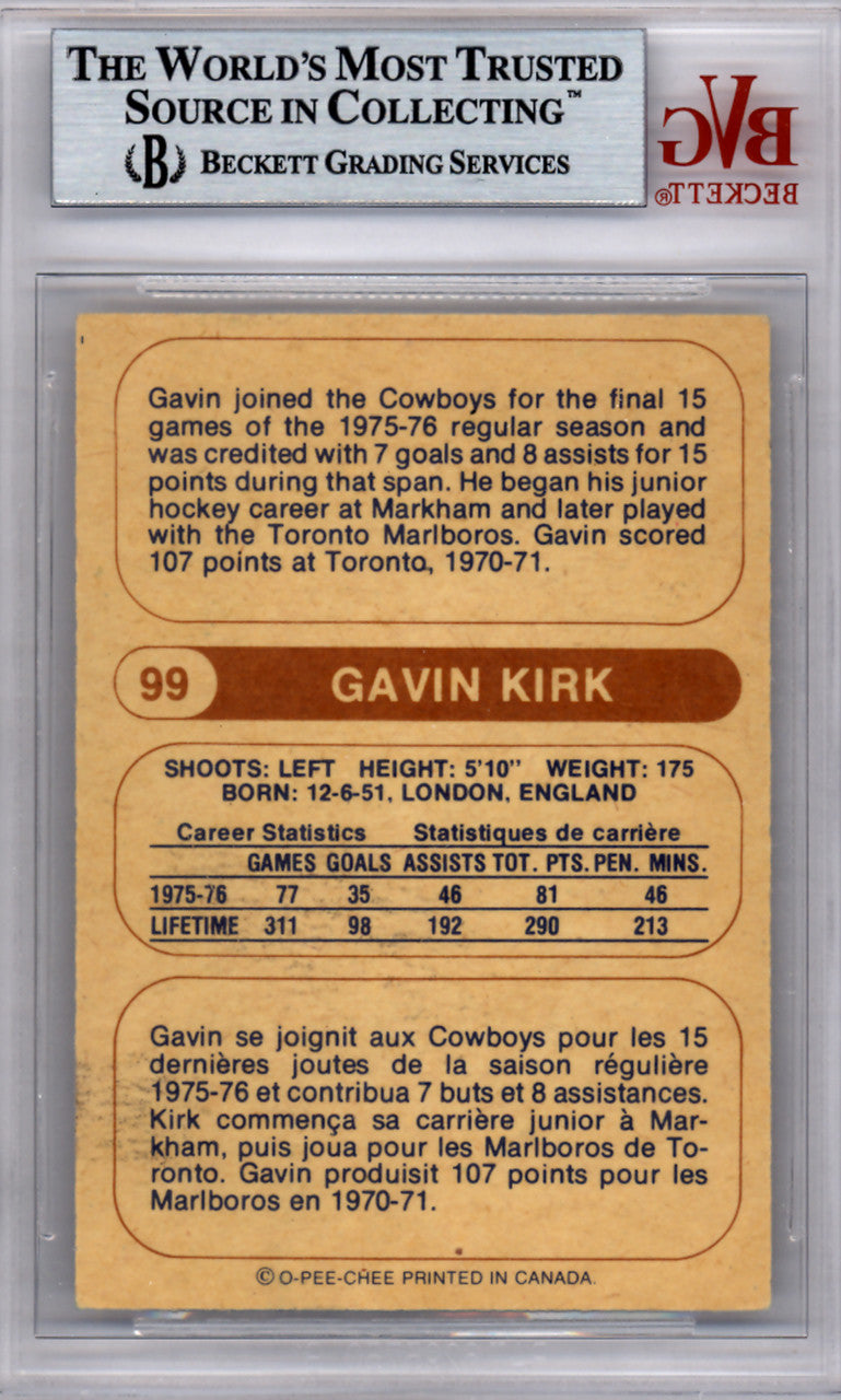Gavin Kirk Autographed 1976 O-Pee-Chee WHA Card #99 Birmingham Bulls Beckett BAS #9889102