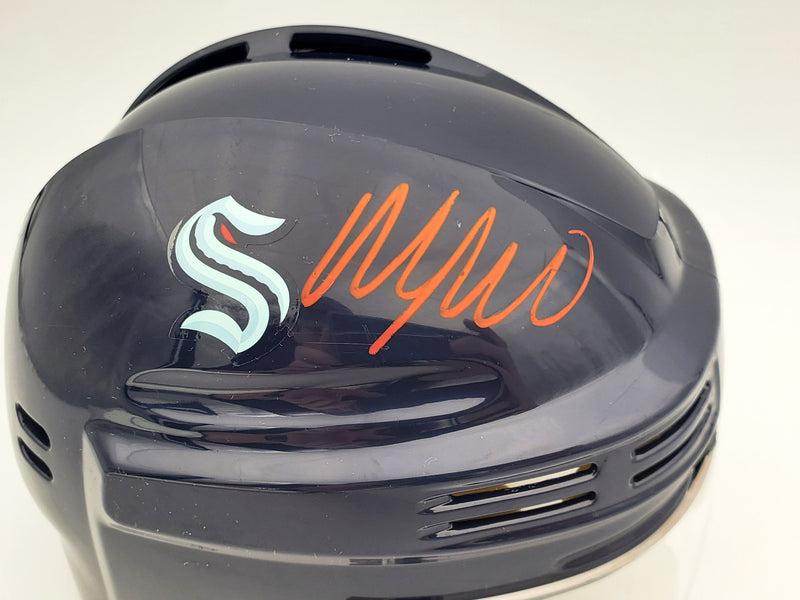 Morgan Geekie Autographed Seattle Kraken Blue Mini Helmet Fanatics Holo Stock #197085
