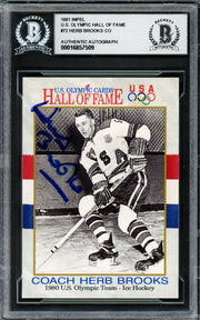 Herb Brooks Autographed 1991 Impel Card #72 1980 Team USA Beckett BAS Stock #234384