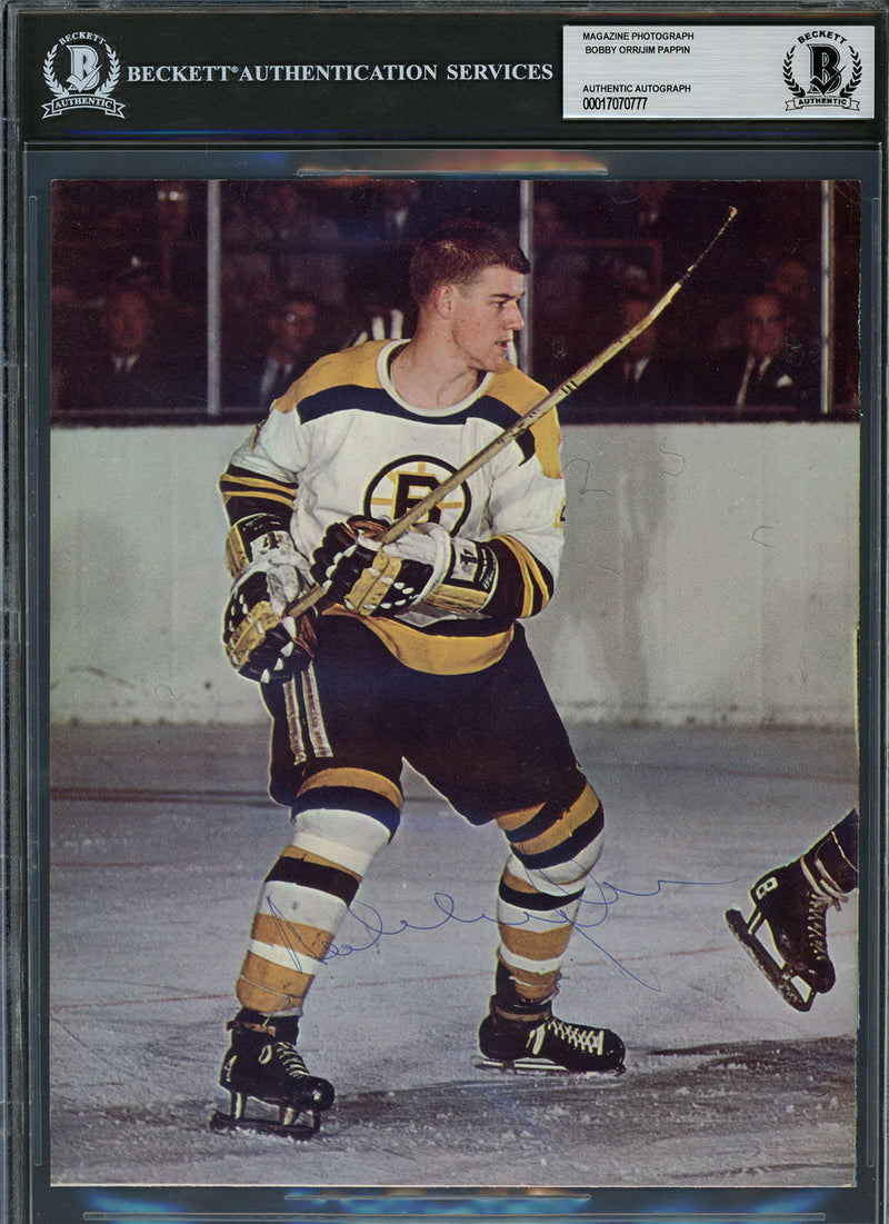 Bobby Orr & Jim Pappin Autographed 8x10 Magazine Page Photo Boston Bruins Vintage Signature Beckett BAS #17070777