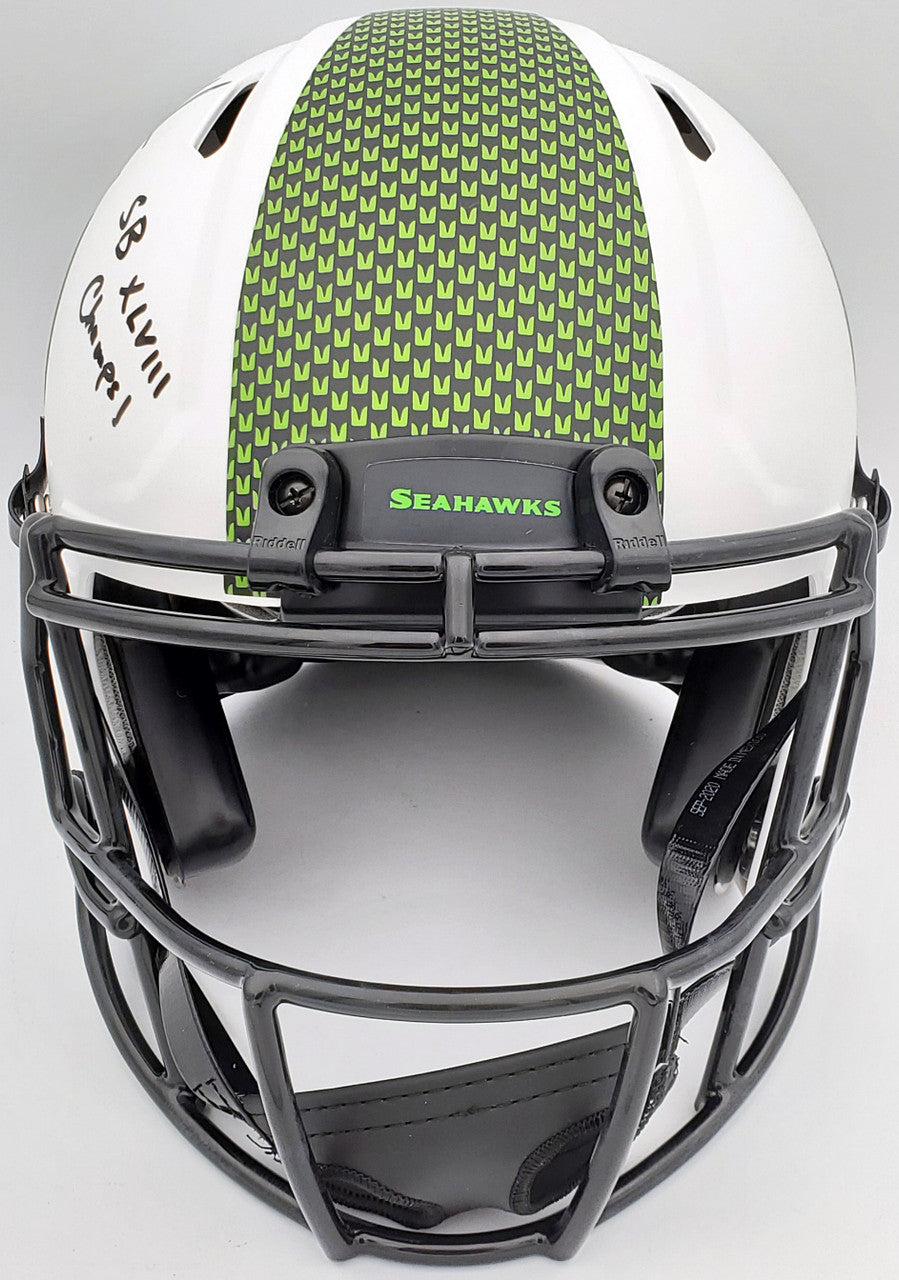 Kam Chancellor Autographed Seattle Seahawks Lunar Eclipse White Full Size Authentic Speed Helmet "SB Champs" MCS Holo Stock #197179