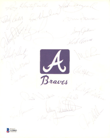 1973 Atlanta Braves Autographed 8x10 Cut Signature With 21 Total Signatures Including Hank Aaron Beckett BAS #A10003