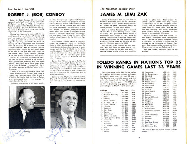 1968-1969 University of Toledo Autographed Press Guide With 15 Total Signatures Including John Brisker & Steve Mix PSA/DNA #AB06816