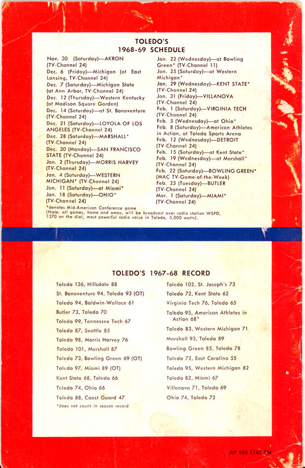 1968-1969 University of Toledo Autographed Press Guide With 15 Total Signatures Including John Brisker & Steve Mix PSA/DNA #AB06816