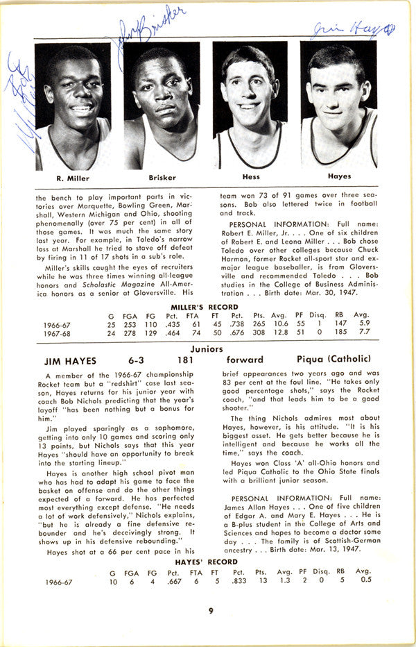 1968-1969 University of Toledo Autographed Press Guide With 15 Total Signatures Including John Brisker & Steve Mix PSA/DNA #AB06816